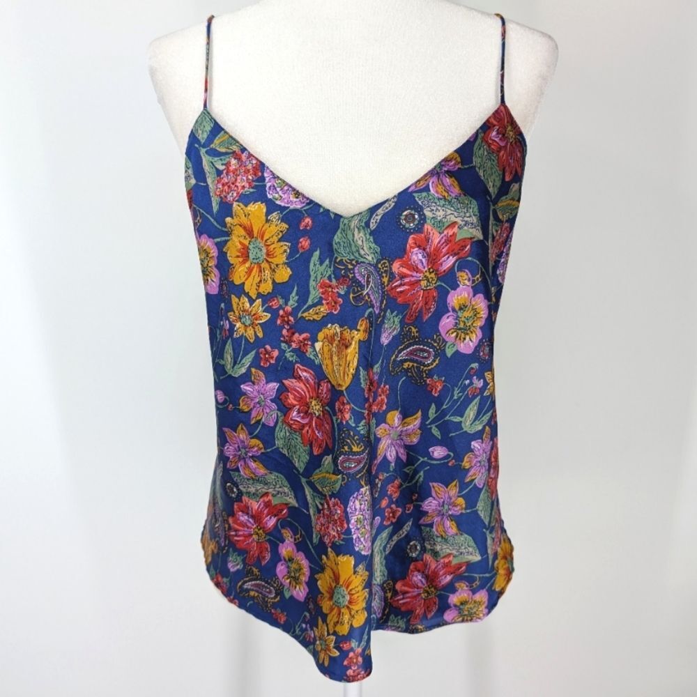Vintage Solange Blue Multicolor Jewel Tone Floral Paisley Silky Cami Top 22 24